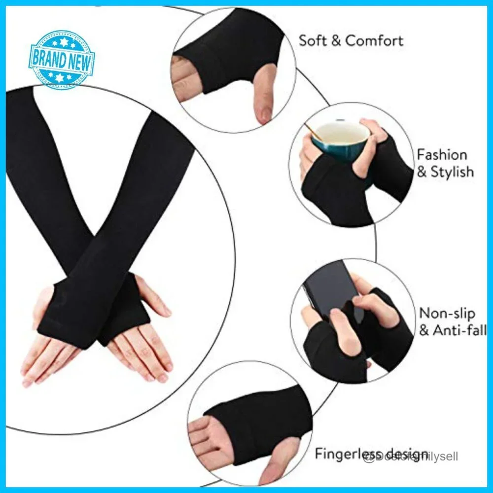 Long Fingerless Gloves Striped Arm Warmers Punk Gothic Y2K Scene Emo Style